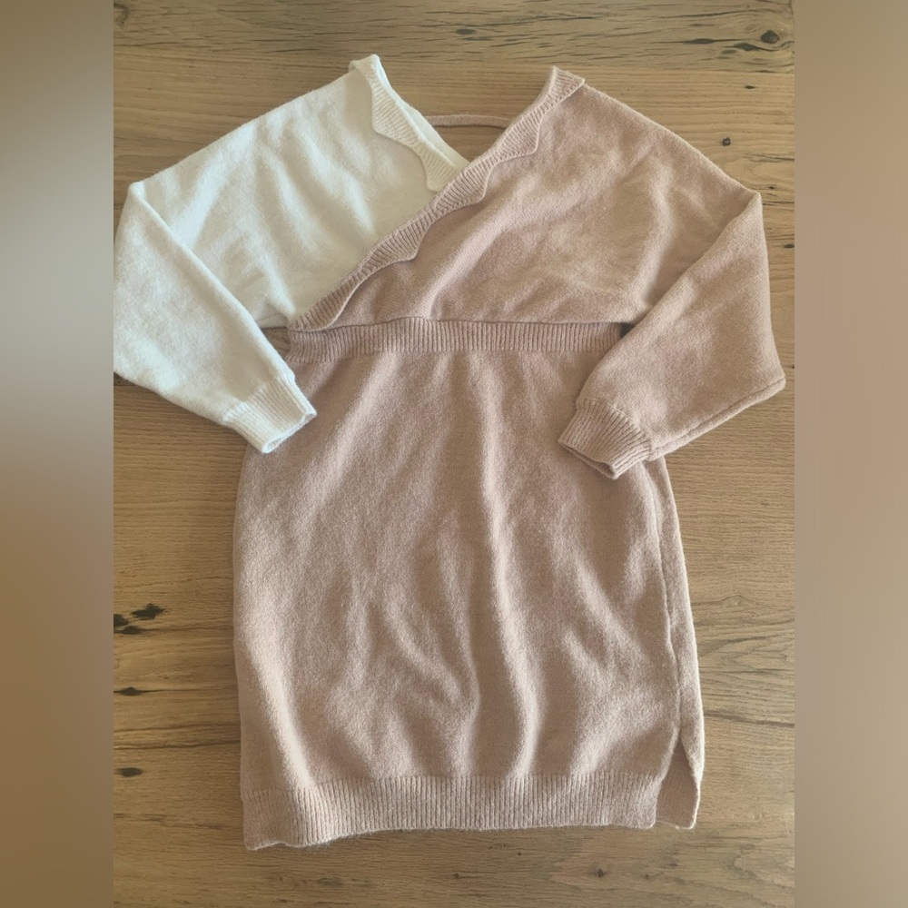 SHEIN Color Block Sweater Dress Scalloped V Neck Dolman Long Sleeve Women’s L Pr